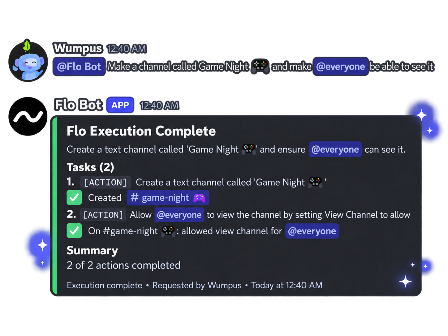 Flo AI assistant setting up a server from a plain-English request